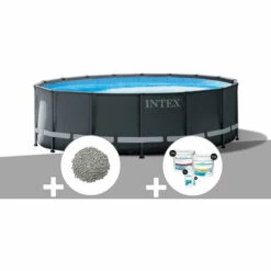Kit Piscine Tubulaire Intex Ultra XTR Frame Ronde 4,88 X 1,22 M + 20 Kg De Zéolite + Kit De Traitement Au Chlore - Gris