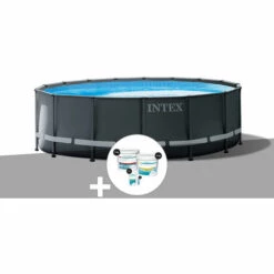 Kit Piscine Tubulaire Intex Ultra XTR Frame Ronde 4,88 X 1,22 M + Kit De Traitement Au Chlore - Gris