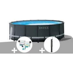 Kit Piscine Tubulaire Intex Ultra XTR Frame Ronde 4,88 X 1,22 M + Kit De Traitement Au Chlore + Douche Solaire - Gris