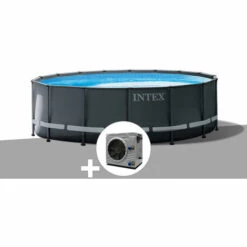 Kit Piscine Tubulaire Intex Ultra XTR Frame Ronde 4,88 X 1,22 M + Pompe à Chaleur - Gris