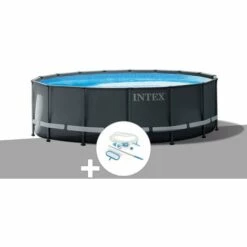 Kit Piscine Tubulaire Intex Ultra XTR Frame Ronde 4,88 X 1,22 M + Kit D'entretien - Gris