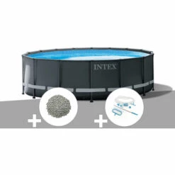 Kit Piscine Tubulaire Intex Ultra XTR Frame Ronde 4,88 X 1,22 M + 20 Kg De Zéolite + Kit D'entretien - Gris