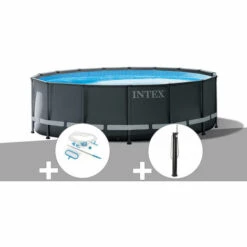 Kit Piscine Tubulaire Intex Ultra XTR Frame Ronde 4,88 X 1,22 M + Kit D'entretien + Douche Solaire - Gris