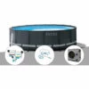 Kit Piscine Tubulaire Intex Ultra XTR Frame Ronde 4,88 X 1,22 M + Kit De Traitement Au Chlore + Kit D'entretien + Pompe à Chaleur - Gris