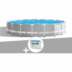 Kit Piscine Tubulaire Intex Prism Frame Ronde 6,10 X 1,32 M + 6 Cartouches De Filtration - Gris