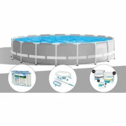 Kit Piscine Tubulaire Intex Prism Frame Ronde 6,10 X 1,32 M + 6 Cartouches De Filtration + Kit D'entretien + Kit De Traitement Au Chlore - Gris