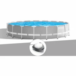 Kit Piscine Tubulaire Intex Prism Frame Ronde 6,10 X 1,32 M + Spot - Gris
