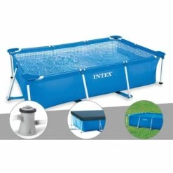 Kit Piscine Tubulaire Rectangulaire Intex 3,00 X 2,00 X 0,75 M + Filtration à Cartouche + Bâche De Protection + Bâche à Bulles