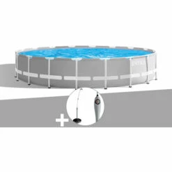 Kit Piscine Tubulaire Intex Prism Frame Ronde 6,10 X 1,32 M + Douche Solaire - Gris