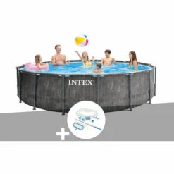 Kit Piscine Tubulaire Intex Baltik Ronde 4,57 X 1,22 M + Kit D'entretien - Gris