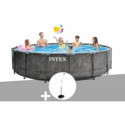 Kit Piscine Tubulaire Intex Baltik Ronde 4,57 X 1,22 M + Douche Solaire - Gris