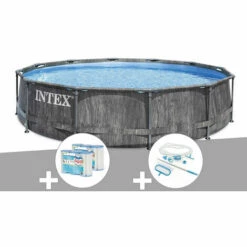 Kit Piscine Tubulaire Intex Baltik Ronde 5,49 X 1,22 M + 6 Cartouches De Filtration + Kit D'entretien - Gris