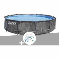 Kit Piscine Tubulaire Intex Baltik Ronde 5,49 X 1,22 M + Kit D'entretien - Gris
