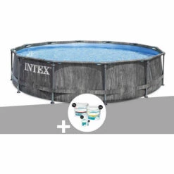 Kit Piscine Tubulaire Intex Baltik Ronde 5,49 X 1,22 M + Kit De Traitement Au Chlore - Gris