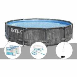 Kit Piscine Tubulaire Intex Baltik Ronde 5,49 X 1,22 M + 6 Cartouches De Filtration + Kit D'entretien + Douche Solaire - Gris