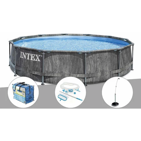 Kit Piscine Tubulaire Intex Baltik Ronde 5,49 X 1,22 M + Kit D'entretien + Bâche à Bulles + Douche Solaire - Gris