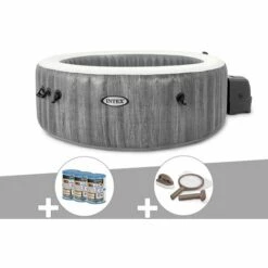 Kit Spa Gonflable Intex PureSpa Baltik Rond Bulles 4 Places + 6 Filtres + Kit D'entretien - Gris