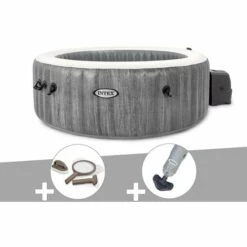Kit Spa Gonflable Intex PureSpa Baltik Rond Bulles 4 Places + Kit D'entretien + Aspirateur - Gris