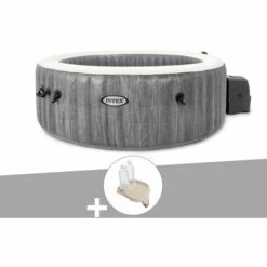 Kit Spa Gonflable Intex PureSpa Baltik Rond Bulles 4 Places + Porte-verre - Gris