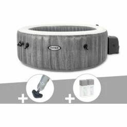 Kit Spa Gonflable Intex PureSpa Baltik Rond Bulles 4 Places + Aspirateur + Kit Traitement Brome - Gris