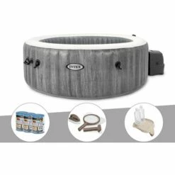 Kit Spa Gonflable Intex PureSpa Baltik Rond Bulles 4 Places + 6 Filtres + Kit D'entretien + Porte-verre - Gris