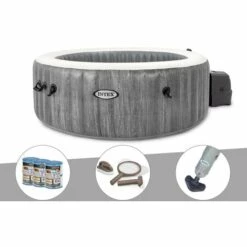 Kit Spa Gonflable Intex PureSpa Baltik Rond Bulles 4 Places + 6 Filtres + Kit D'entretien + Aspirateur - Gris