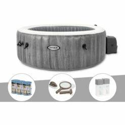 Kit Spa Gonflable Intex PureSpa Baltik Rond Bulles 4 Places + 6 Filtres + Kit D'entretien + Kit Traitement Brome - Gris