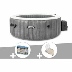 Kit Spa Gonflable Intex PureSpa Baltik Rond Bulles 6 Places + 6 Filtres + Porte-verre - Gris