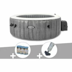 Kit Spa Gonflable Intex PureSpa Baltik Rond Bulles 6 Places + 6 Filtres + Aspirateur - Gris