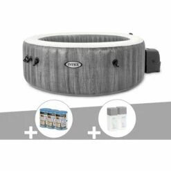 Kit Spa Gonflable Intex PureSpa Baltik Rond Bulles 6 Places + 6 Filtres + Kit Traitement Brome - Gris