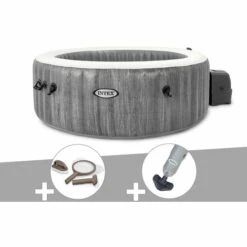 Kit Spa Gonflable Intex PureSpa Baltik Rond Bulles 6 Places + Kit D'entretien + Aspirateur - Gris