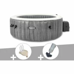 Kit Spa Gonflable Intex PureSpa Baltik Rond Bulles 6 Places + Porte-verre + Aspirateur - Gris