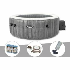 Kit Spa Gonflable Intex PureSpa Baltik Rond Bulles 6 Places + 6 Filtres + Kit D'entretien + Aspirateur - Gris