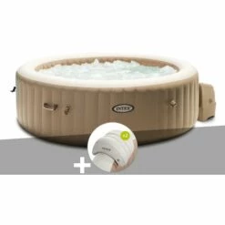 Kit Spa Gonflable Intex PureSpa Sahara Rond Bulles 4 Places + 2 Appuie-têtes - Beige