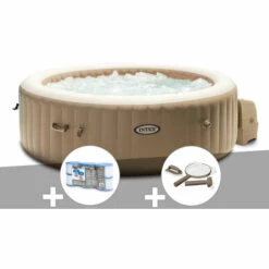 Kit Spa Gonflable Intex PureSpa Sahara Rond Bulles 4 Places + 6 Filtres + Kit D'entretien - Beige