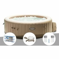 Kit Spa Gonflable Intex PureSpa Sahara Rond Bulles 4 Places + 6 Filtres + Kit D'entretien + Kit Traitement Brome - Beige