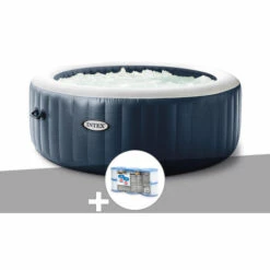 Kit Spa Gonflable Intex PureSpa Blue Navy Rond Bulles 4 Places + 6 Filtres - Bleunuit