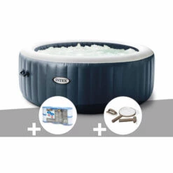 Kit Spa Gonflable Intex PureSpa Blue Navy Rond Bulles 4 Places + 6 Filtres + Kit D'entretien - Bleunuit