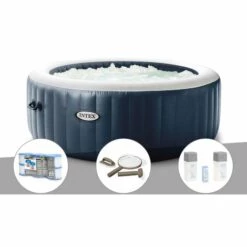 Kit Spa Gonflable Intex PureSpa Blue Navy Rond Bulles 4 Places + 6 Filtres + Kit D'entretien + Kit Traitement Brome - Bleunuit