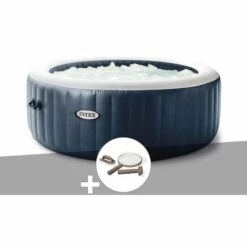 Kit Spa Gonflable Intex PureSpa Blue Navy Rond Bulles 4 Places + Kit D'entretien - Bleunuit