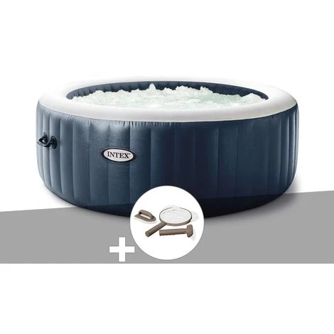 Kit Spa Gonflable Intex PureSpa Blue Navy Rond Bulles 4 Places + Kit D'entretien - Bleunuit