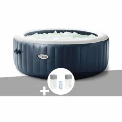 Kit Spa Gonflable Intex PureSpa Blue Navy Rond Bulles 4 Places + Kit Traitement Brome - Bleunuit
