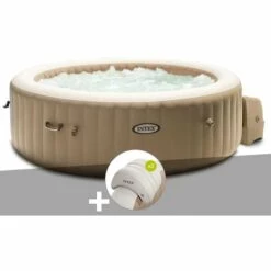 Kit Spa Gonflable Intex PureSpa Sahara Rond Bulles 6 Places + 2 Appuie-têtes - Beige