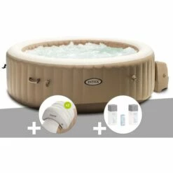 Kit Spa Gonflable Intex PureSpa Sahara Rond Bulles 6 Places + 2 Appuie-têtes + Kit Traitement Brome - Beige