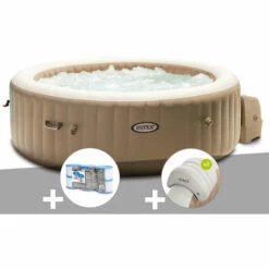 Kit Spa Gonflable Intex PureSpa Sahara Rond Bulles 6 Places + 6 Filtres + 2 Appuie-têtes - Beige
