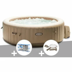 Kit Spa Gonflable Intex PureSpa Sahara Rond Bulles 6 Places + 6 Filtres + Kit D'entretien - Beige
