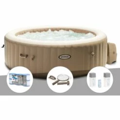 Kit Spa Gonflable Intex PureSpa Sahara Rond Bulles 6 Places + 6 Filtres + Kit D'entretien + Kit Traitement Brome - Beige