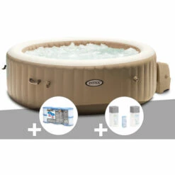 Kit Spa Gonflable Intex PureSpa Sahara Rond Bulles 6 Places + 6 Filtres + Kit Traitement Brome - Beige