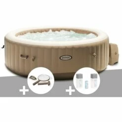 Kit Spa Gonflable Intex PureSpa Sahara Rond Bulles 6 Places + Kit D'entretien + Kit Traitement Brome - Beige