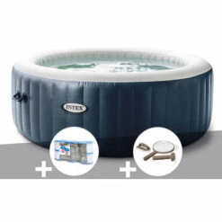 Kit Spa Gonflable Intex PureSpa Blue Navy Rond Bulles 6 Places + 6 Filtres + Kit D'entretien - Bleunuit